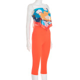 Colorful Silk Scarf Knotted Solid Two Piece Pants Set MXBF-J25ST245