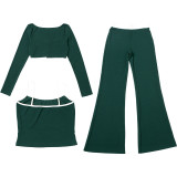 Long Sleeve Coat+Vest+Flare Pants 3 Piece Set XEF-K25S78623