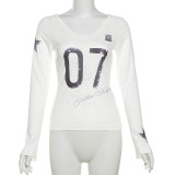 V Neck Print Long Sleeve T Shirts XEF-K24L52070