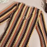 V Neck Long Sleeve Stripe Maxi Dress GNZD-32544DBY