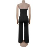 Sexy Wrap Chest Metal-buckle Jumpsuit BY-7483