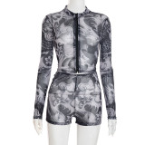 Print Long Sleeve Zipper Short Suit MXBF-J25ST218