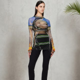 Print Irregular Split T Shirts MXBF-J25TP137