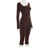 Slash Neck Long Sleeve Cropped Pants Suit MXBF-D25ST327