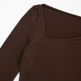Slash Neck Long Sleeve Cropped Pants Suit MXBF-D25ST327