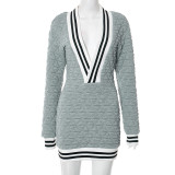 Deep V Neck Patchwork Mini Dress MXBF-D25DS268