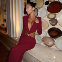 V Neck Long Sleeve Maxi Dress XEF-K25D78556