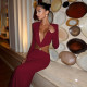 V Neck Long Sleeve Maxi Dress XEF-K25D78556