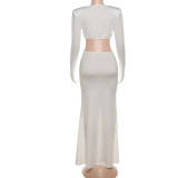 V Neck Long Sleeve Maxi Dress XEF-K25D78556