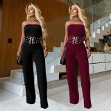 Sexy Wrap Chest Metal-buckle Jumpsuit BY-7483