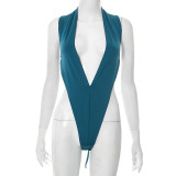 Deep V Neck Sleeveless Bodysuit Pants Suit MXBF-D25ST257