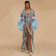 Beach Print Sun Protection Cover-Up Jacket YF-10889