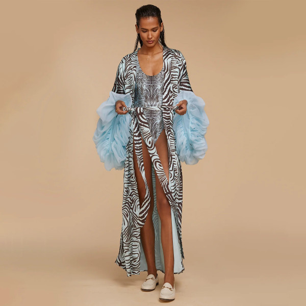 Beach Print Sun Protection Cover-Up Jacket YF-10889