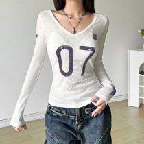 V Neck Print Long Sleeve T Shirts XEF-K24L52070
