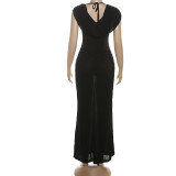 Solid Color Pleated Sleeveless Maxi Dress XEF-K25D78720