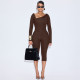 Slash Neck Long Sleeve Cropped Pants Suit MXBF-D25ST327