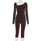 Slash Neck Long Sleeve Cropped Pants Suit MXBF-D25ST327