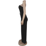 Sexy Wrap Chest Metal-buckle Jumpsuit BY-7483