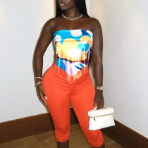 Colorful Silk Scarf Knotted Solid Two Piece Pants Set MXBF-J25ST245