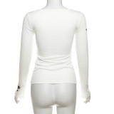 V Neck Print Long Sleeve T Shirts XEF-K24L52070