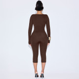 Slash Neck Long Sleeve Cropped Pants Suit MXBF-D25ST327