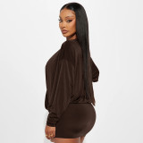 Solid Color Loose Deep V Neck Mini Dress GSZM-D25DS345