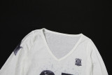 V Neck Print Long Sleeve T Shirts XEF-K24L52070