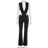 Deep V Neck Sleeveless Bodysuit Pants Suit MXBF-D25ST257