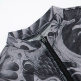 Print Long Sleeve Zipper Short Suit MXBF-J25ST218