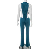 Deep V Neck Sleeveless Bodysuit Pants Suit MXBF-D25ST257