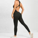 Solid Color Zipper Backless Sport Jumpsuit GQSA-Q23