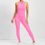 Solid Color Zipper Backless Sport Jumpsuit GQSA-Q23