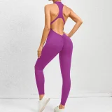 Solid Color Zipper Backless Sport Jumpsuit GQSA-Q23