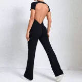 Backless Short Sleeve Solid Jumpsuit GQSA-60450