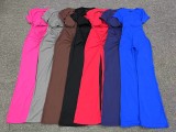 Backless Short Sleeve Solid Jumpsuit GQSA-60450