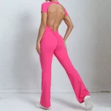 Backless Short Sleeve Solid Jumpsuit GQSA-60450