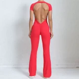 Backless Short Sleeve Solid Jumpsuit GQSA-60450