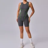 Line Splicing Sleeveless Sport Romper GQSA-11501