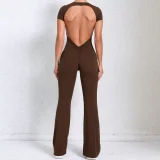 Backless Short Sleeve Solid Jumpsuit GQSA-60450
