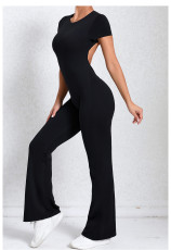 Backless Short Sleeve Solid Jumpsuit GQSA-60450
