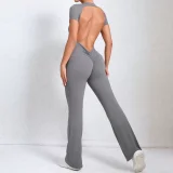 Backless Short Sleeve Solid Jumpsuit GQSA-60450