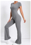 Backless Short Sleeve Solid Jumpsuit GQSA-60450