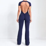 Backless Short Sleeve Solid Jumpsuit GQSA-60450