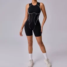 Line Splicing Sleeveless Sport Romper GQSA-11501