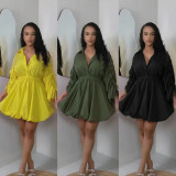 Plus Size Solid Color Drawstring Shirt Dress NY-3735