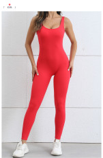 Backless Solid Color Sport Skinny Jumpsuit GQSA-7448