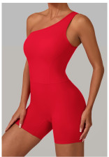 Solid Color Single Shoulder Fitness Romper GQSA-1312