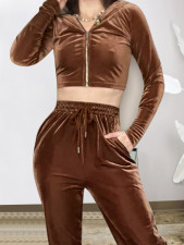 Solid Color Hooded Long Sleeve Two Piece Pants Set FENF-6049