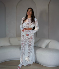 Hollow Out Lace Solid Color Two Piece Skirts Set MDF-5533