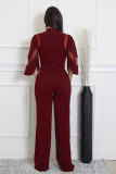 Mesh Patchwork Tie Up Wide Leg Jumpsuit OSM-4490